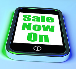 Image showing Sale Now On Phone Shows Promotional Savings Or Discounts