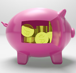 Image showing Dollars In Piggy Shows Rich American Fortune