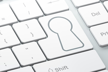 Image showing Security concept: Keyhole on computer keyboard background