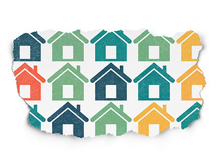 Image showing Finance concept: Home icons on Torn Paper background