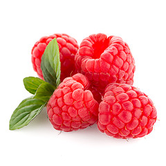 Image showing Ripe raspberry with leaf