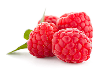 Image showing Ripe raspberry with leaf