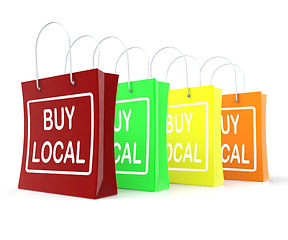 Image showing Buy Local Shopping Bags Shows Buying Nearby Trade