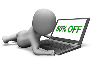 Image showing Fifty Percent Off Monitor Means 50% Deduction Or Sale Online