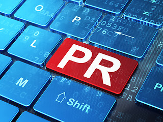 Image showing Advertising concept: PR on computer keyboard background