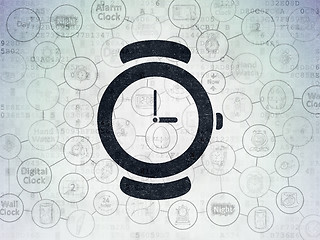 Image showing Timeline concept: Hand Watch on Digital Paper background
