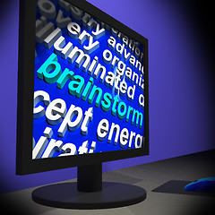 Image showing Brainstorm On Monitor Shows Creative Ideas