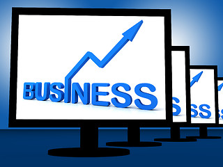 Image showing Business On Monitors Showing Corporate Progress