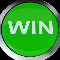 Image showing Win Button Shows Success Winner Victory And Champion