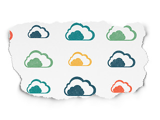 Image showing Cloud networking concept: Cloud icons on Torn Paper background