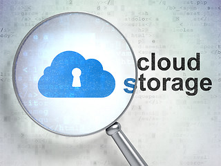 Image showing Cloud networking concept: Cloud With Keyhole and Cloud Storage with optical glass