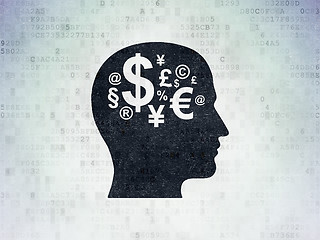 Image showing Advertising concept: Head With Finance Symbol on Digital Paper background