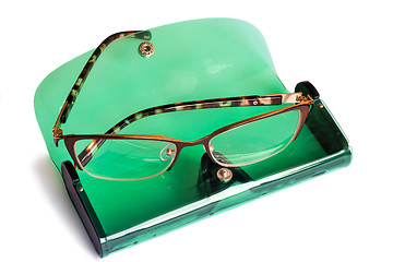 Image showing Spectacles and spectacle case isolated on white background.
