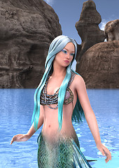 Image showing Fantasy Mermaid on Ocean Background