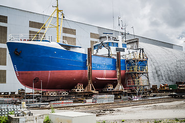 Image showing Ship on the stocks in the shipyard