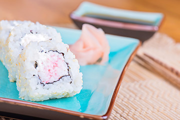 Image showing California maki sushi with crab meat on plate