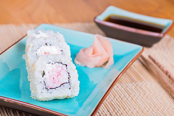 Image showing California maki sushi with crab meat on plate