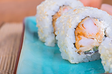 Image showing California maki sushi with tempura shrimp