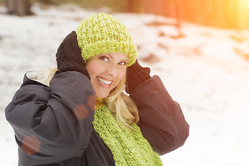 Image showing Attractive Woman Having Fun in the Snow