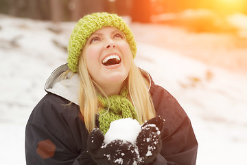 Image showing Attractive Woman Having Fun in the Snow