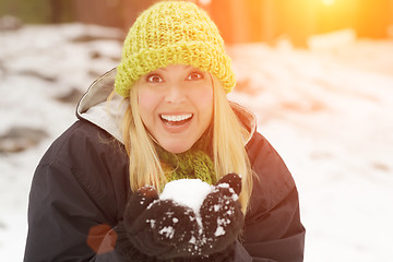 Image showing Attractive Woman Having Fun in the Snow