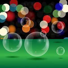 Image showing Soap Bubbles on Blurred Lights Background