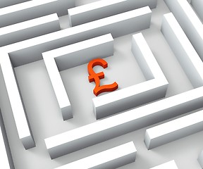 Image showing Pound Currency In Maze Shows Finding Pounds