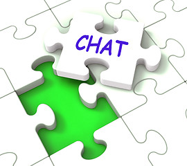 Image showing Chat Jigsaw Shows Chatting Talking Typing Or Texting
