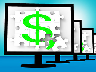 Image showing Dollar Symbol On Monitors Shows American Currency