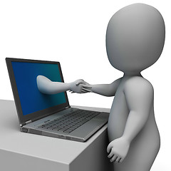 Image showing Shaking Hands Through Computer Showing Online Deal