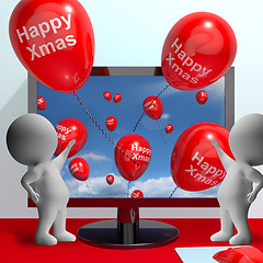 Image showing Red Balloons With Happy Xmas For Online Greetings