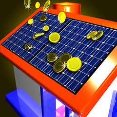 Image showing Coins Falling On House Shows Electricity Saving Or Reduced Taxes