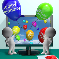 Image showing Balloons Greeting From Computer Celebrates Happy Birthday