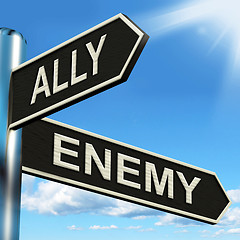 Image showing Ally Enemy Signpost Shows Friend Or Adversary