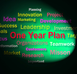 Image showing One Year Plan Words Means Goals For Next Year