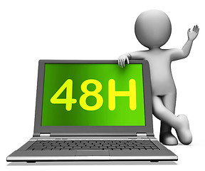 Image showing Forty Eight Hour Laptop Character Shows 48h Service Or Delivery