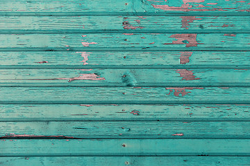 Image showing old wooden boards painted in blue background