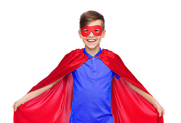 Image showing boy in red super hero cape and mask