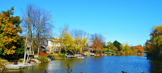 Image showing Panorama image of small lake.