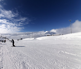 Image showing Ski slope at sun wind day