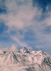 Image showing Toned landscape of winter mountains at windy day