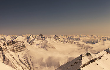 Image showing Winter mountains in vintage effect