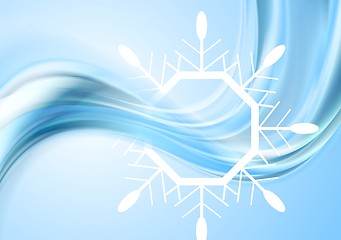 Image showing Bright waves Christmas background with big snowflake