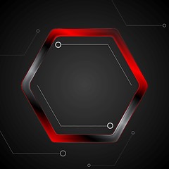 Image showing Black and red metal hexagon tech drawing