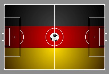 Image showing Bright soccer background with ball. German colors football field