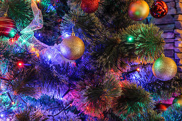 Image showing Decorated Christmas tree closeup