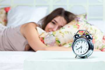 Image showing The young girl in bed