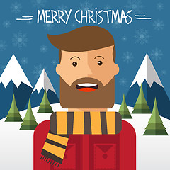 Image showing Christmas card with hipster male in flat style