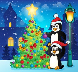 Image showing Penguins near Christmas tree theme 3