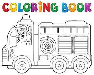 Image showing Coloring book fire truck theme 2